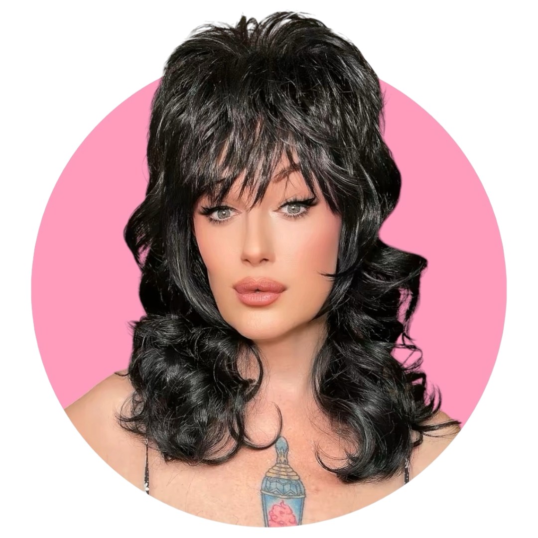 Black Dolly drag queen wig 80s mullet Joan Jett hard front