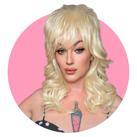Blonde Dolly drag queen wig 80s mullet hard front